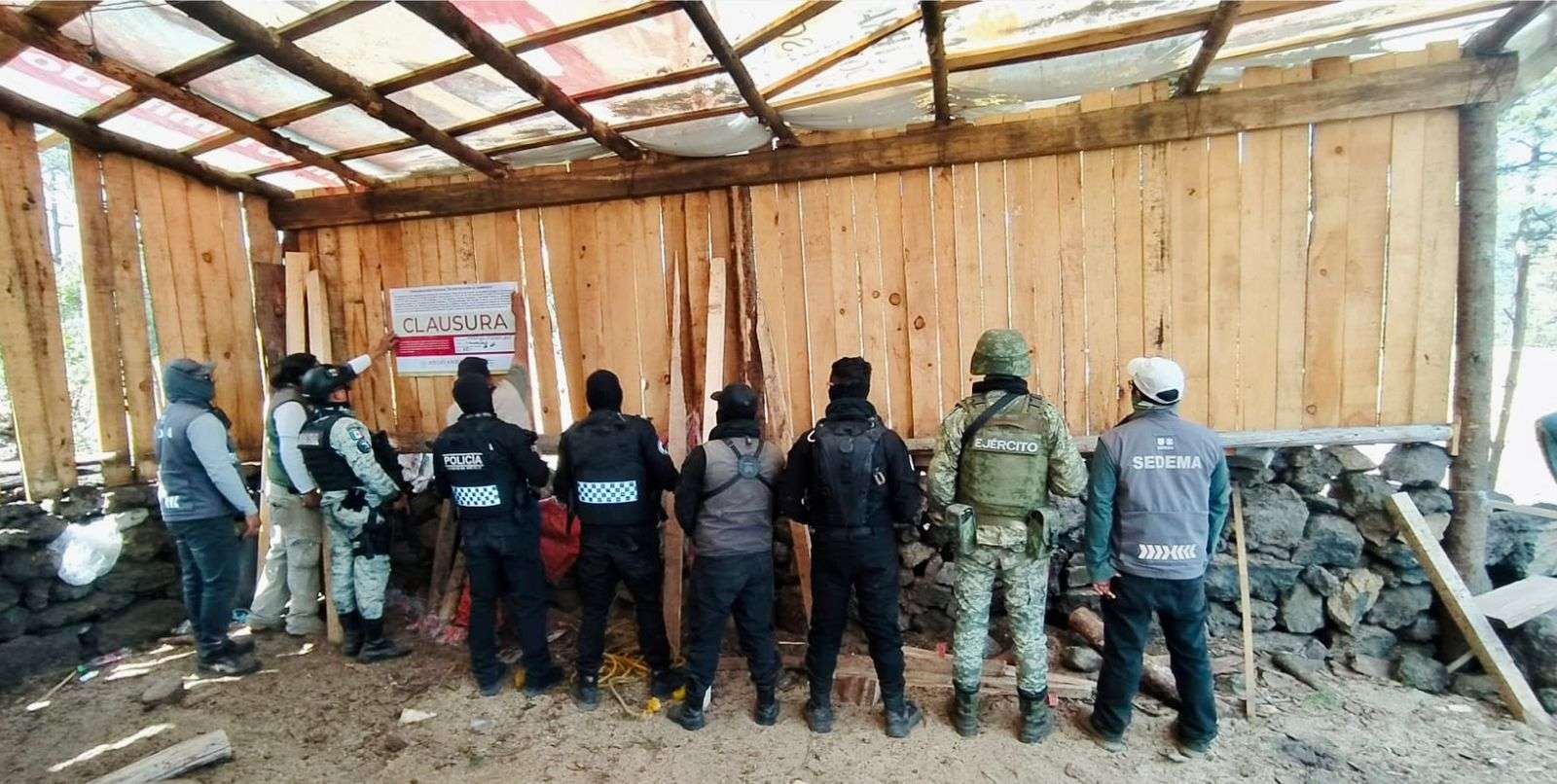 GN, Sedena aseguran aserradero clandestino en el Ajusco, Tlalpan